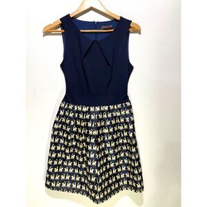 SM Wardrobe dress novelty print cat lovers tie back festive casual women S